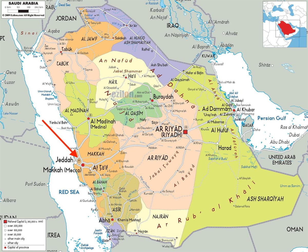 Mapa de los aeropuertos de La Meca (Makkah)