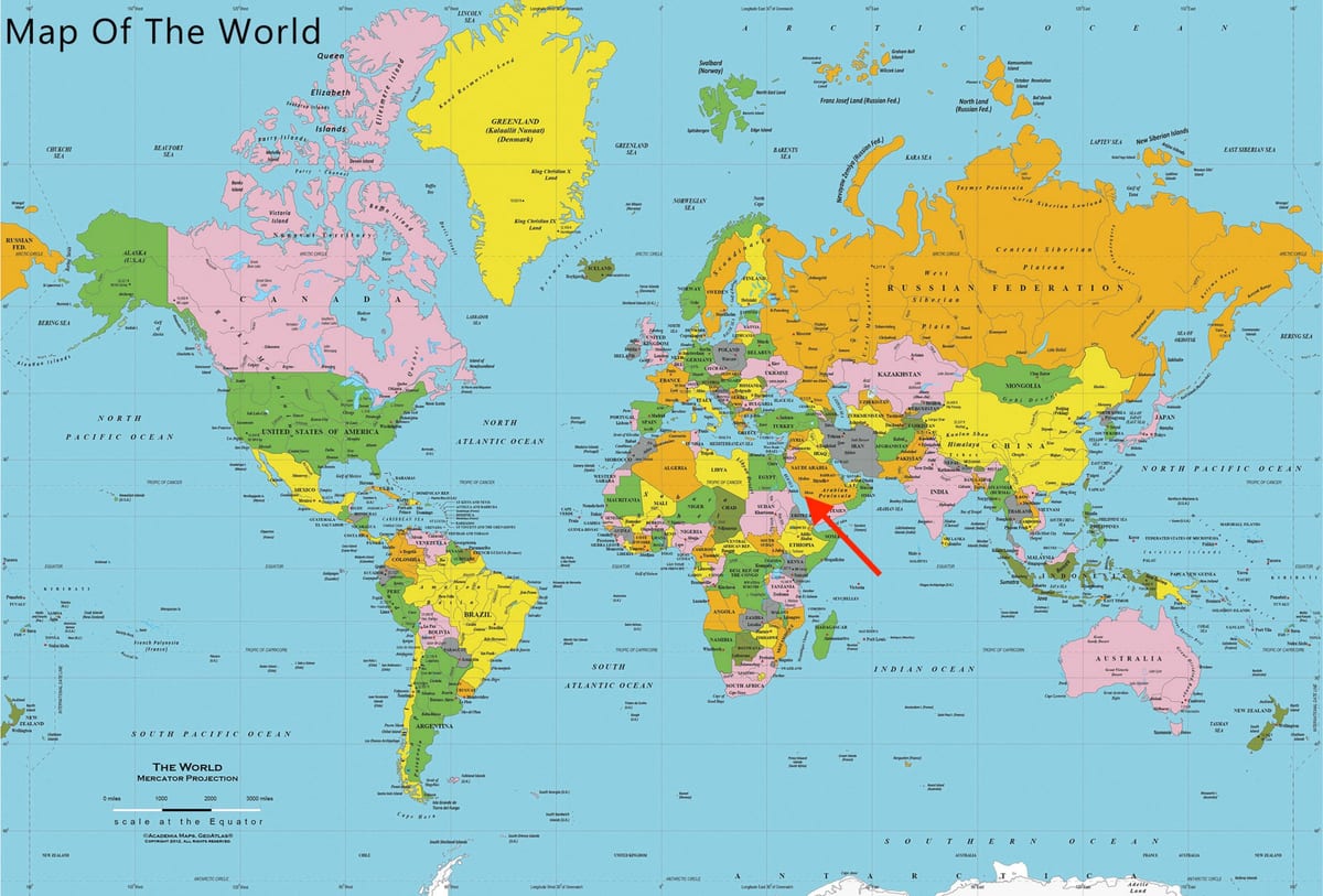 Ubicación de La Meca (Makkah) en el mapa del mundo
